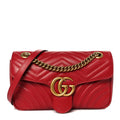 Gucci Calfskin Matelasse Small GG Marmont Shoulder Bag Hibiscus Red