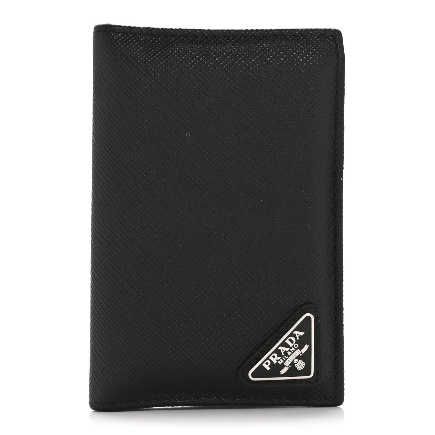 Prada Saffiano Triangle Card Holder Black