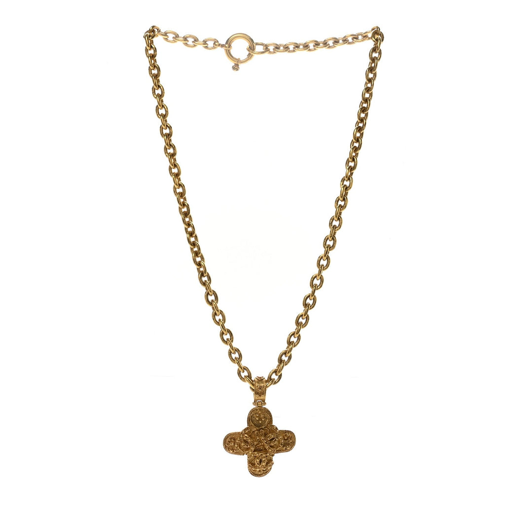 Metal CC Cross Long Pendant Necklace Gold