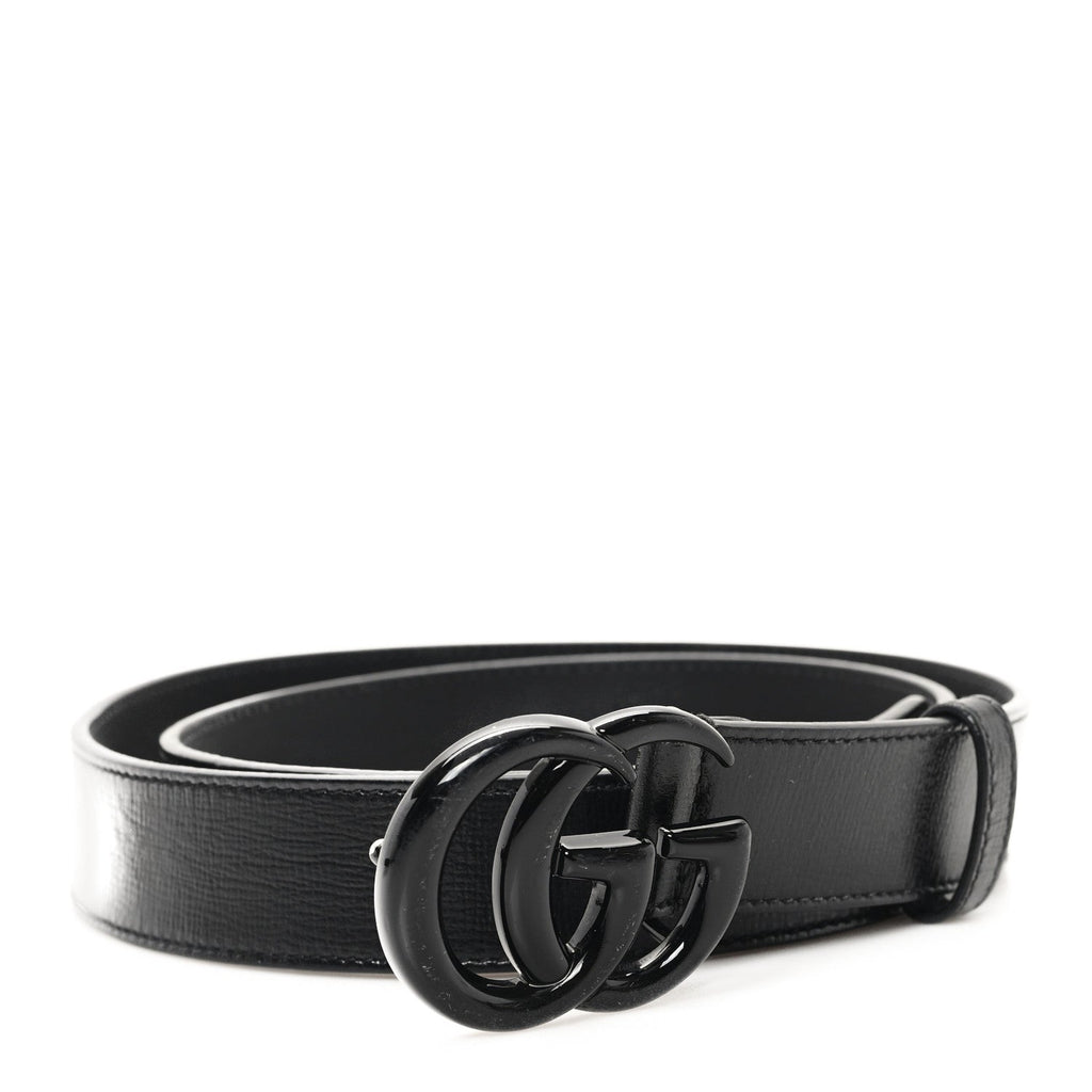 Gucci Azalea Calfskin Enamel Monochrome Double G 30mm Belt 90 36 Black