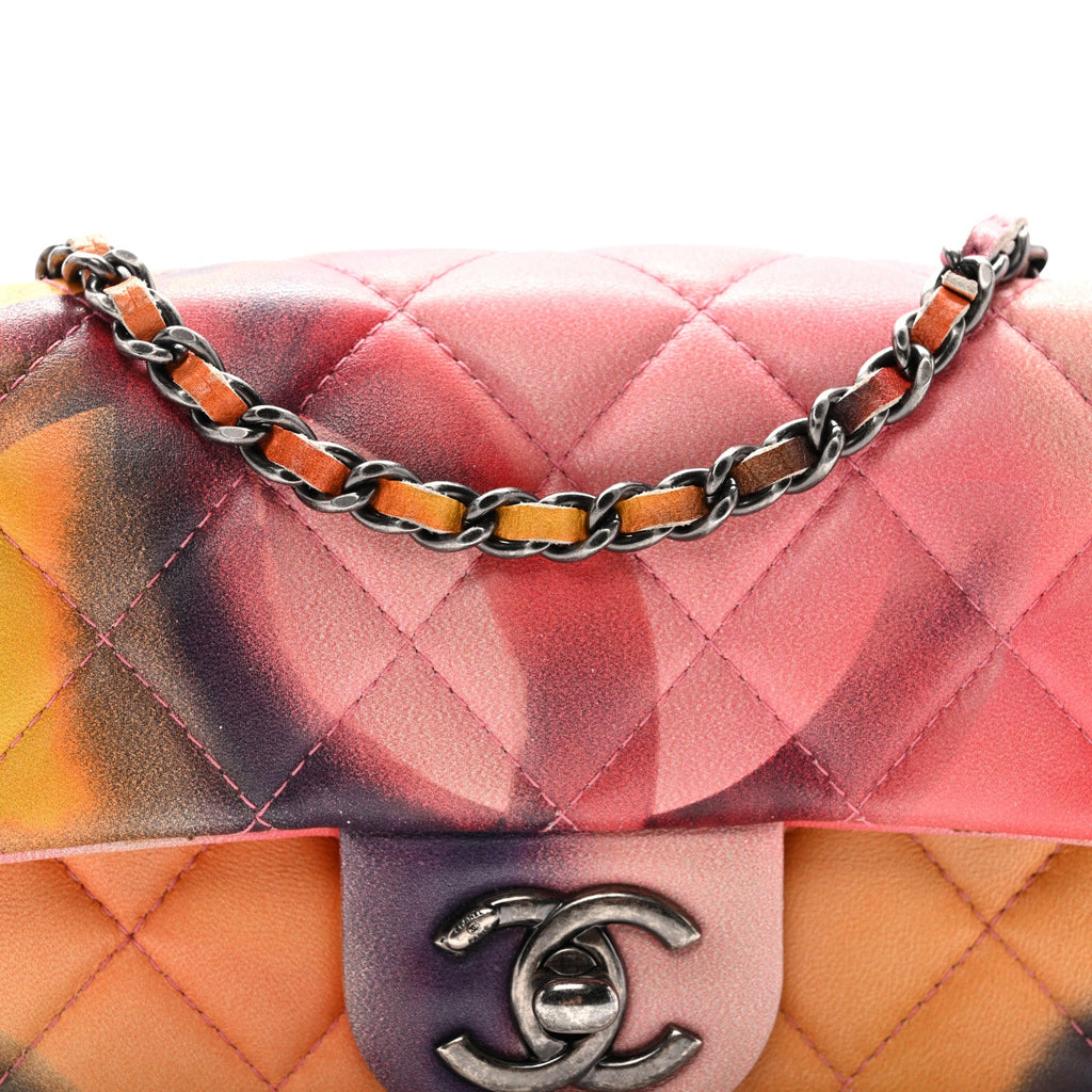 Chanel Printed Lambskin Quilted Small Flower Power Flap Ecru Orange Red Purple