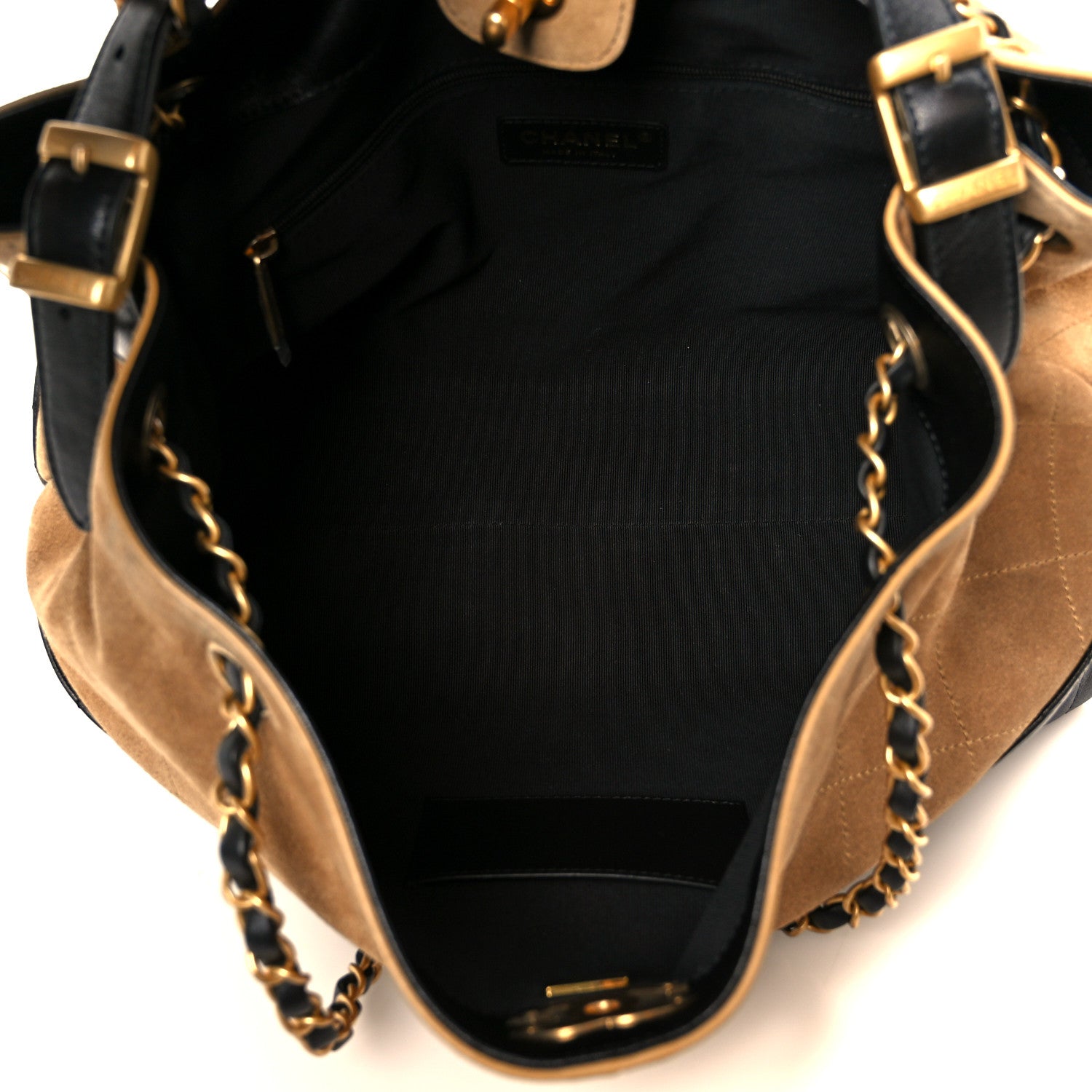 Chanel Suede Calfskin Shiny Lambskin Quilted Small Coco Base Shopping Bag Beige Black
