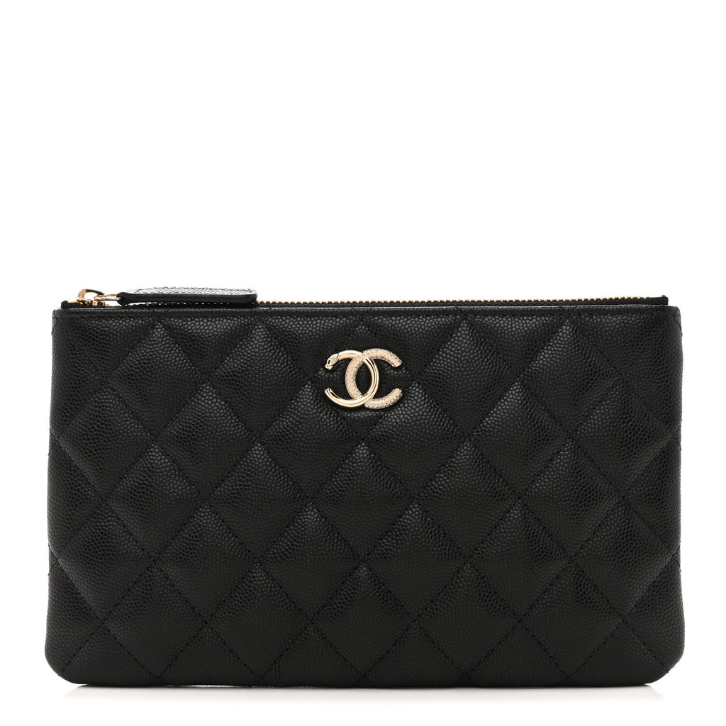 Caviar Quilted Crystal Cosmetic Case Black
