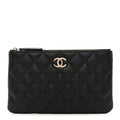 Caviar Quilted Crystal Cosmetic Case Black