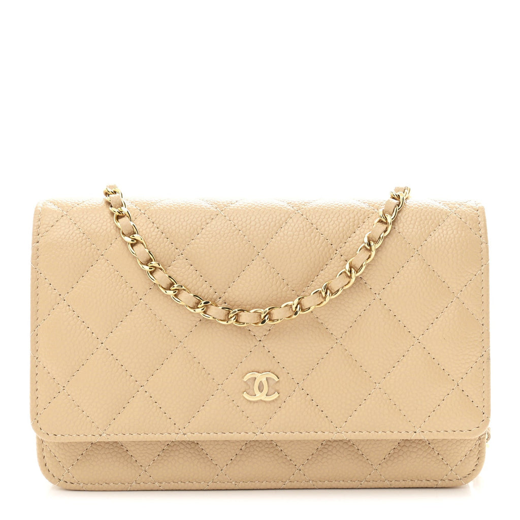 Chanel Caviar Quilted Wallet on Chain WOC Beige