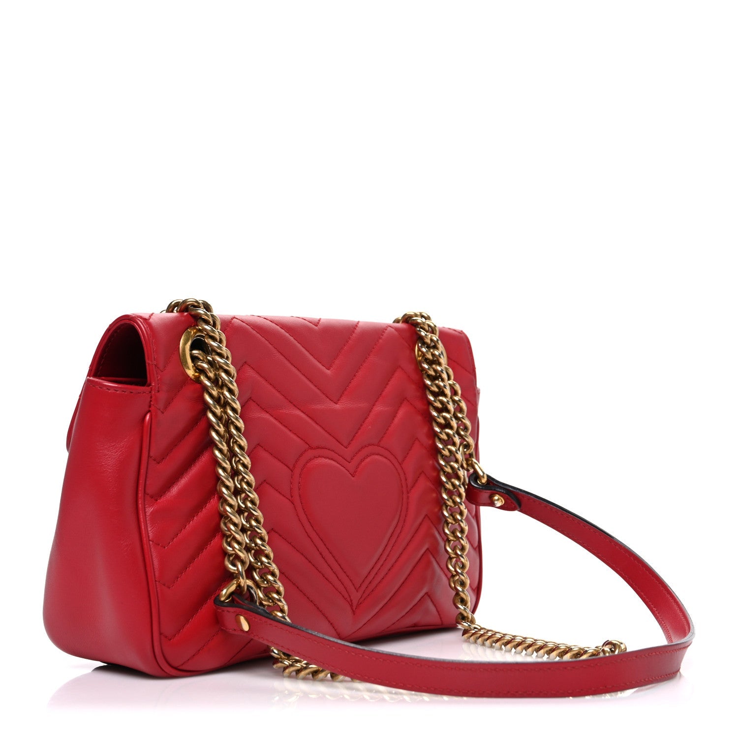Gucci Calfskin Matelasse Small GG Marmont Shoulder Bag Hibiscus Red