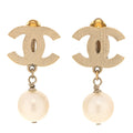 Pearl CC Drop Clip On Earrings Gold