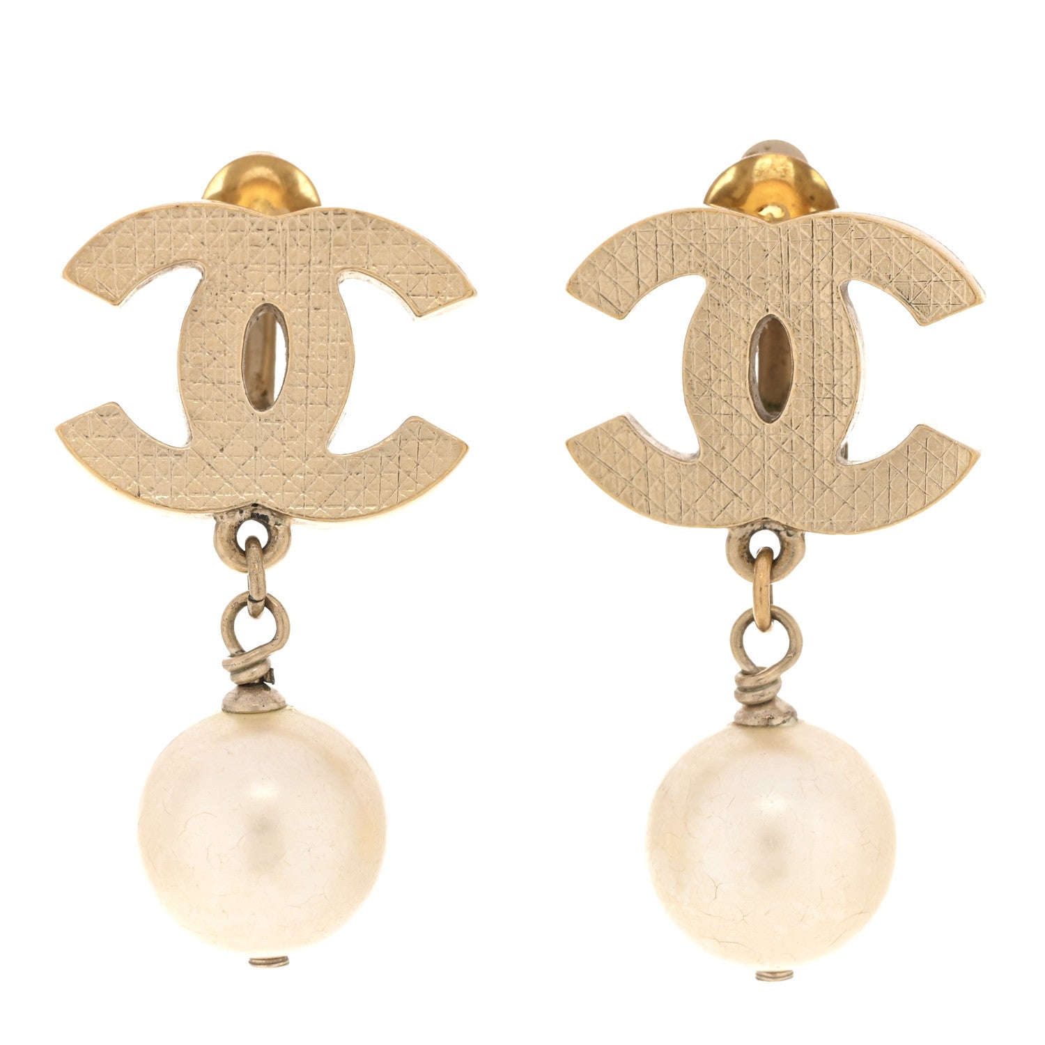 Pearl CC Drop Clip On Earrings Gold