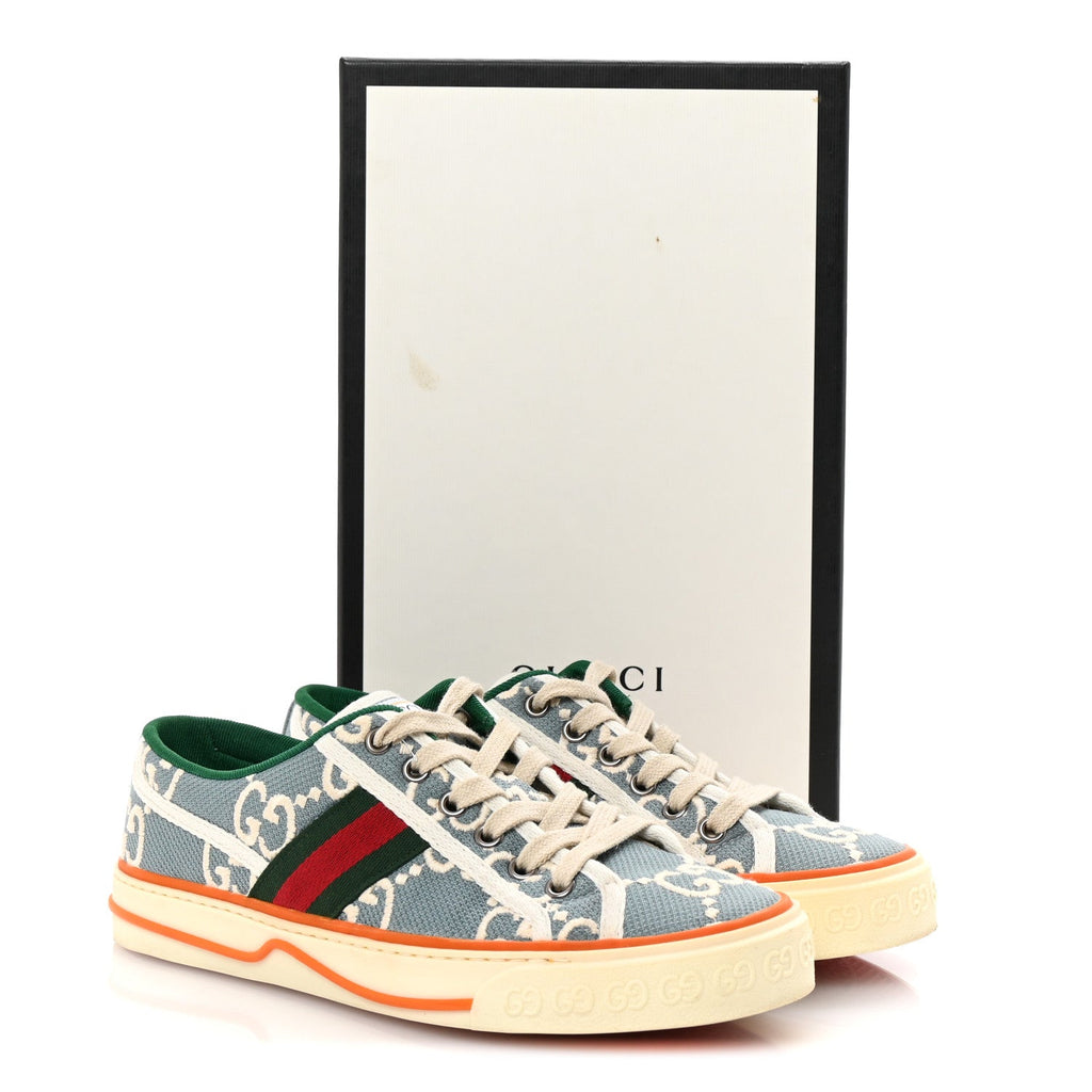 Gucci Cotton GG Monogram Web Womens 1977 Tennis Sneakers 37 Philod Ivory Mystic White