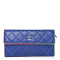 Lambskin Quilted Cuba Long Flap Wallet Blue Multicolor