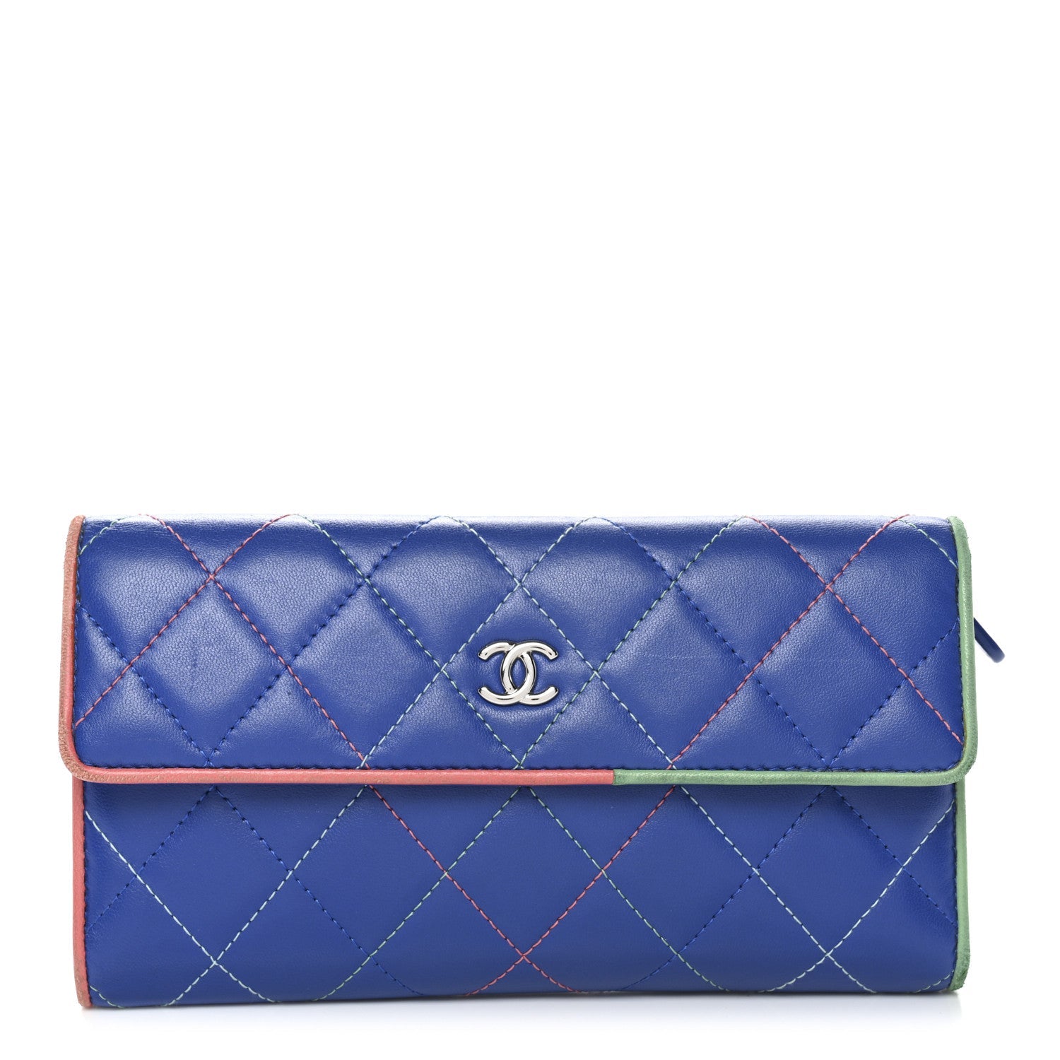 Lambskin Quilted Cuba Long Flap Wallet Blue Multicolor