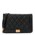 Chanel Caviar Quilted Boy Wallet On Chain WOC Black