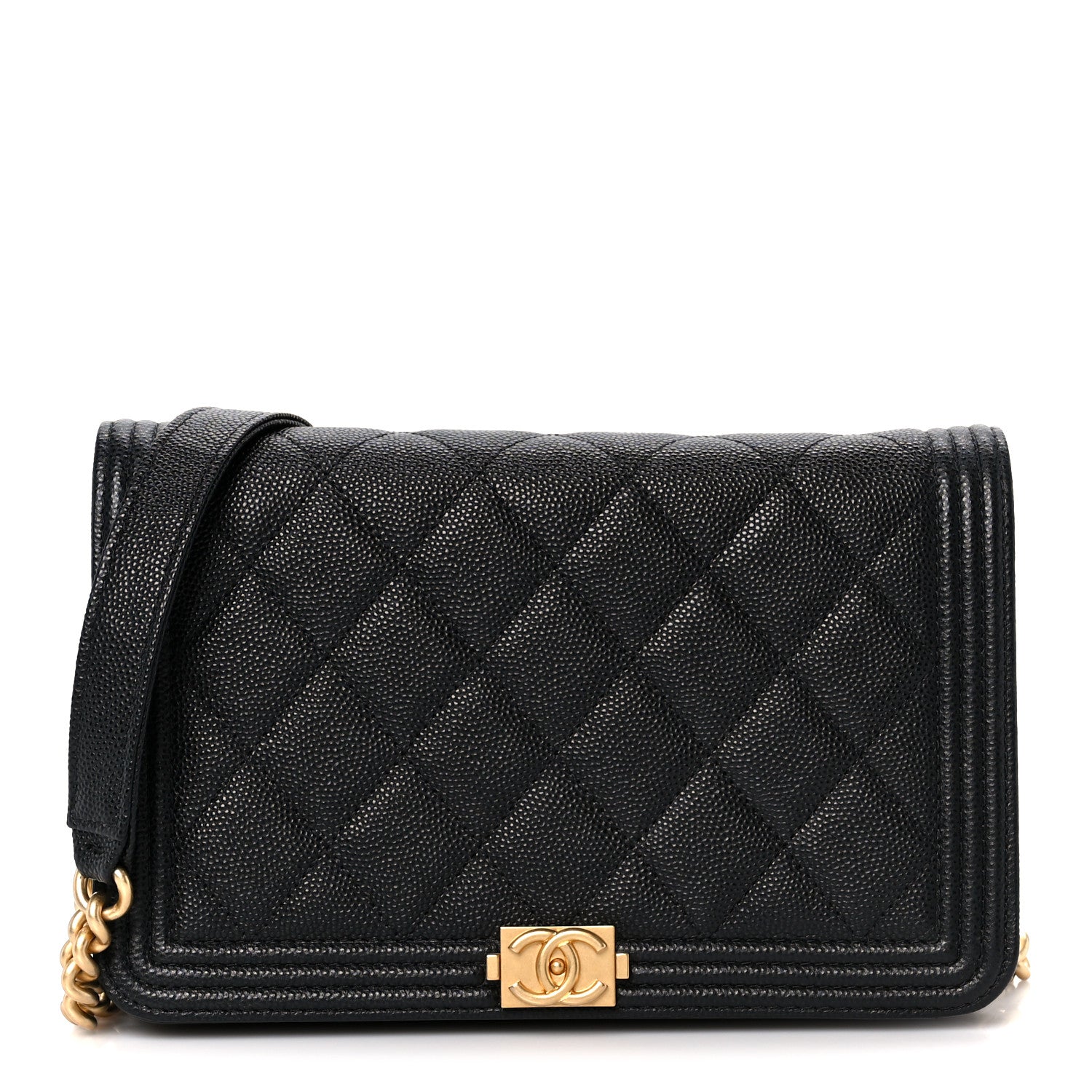 Chanel Caviar Quilted Boy Wallet On Chain WOC Black