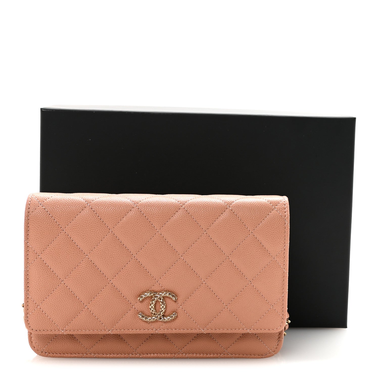 Chanel Caviar Quilted Perforated Metal CC Wallet On Chain WOC Beige