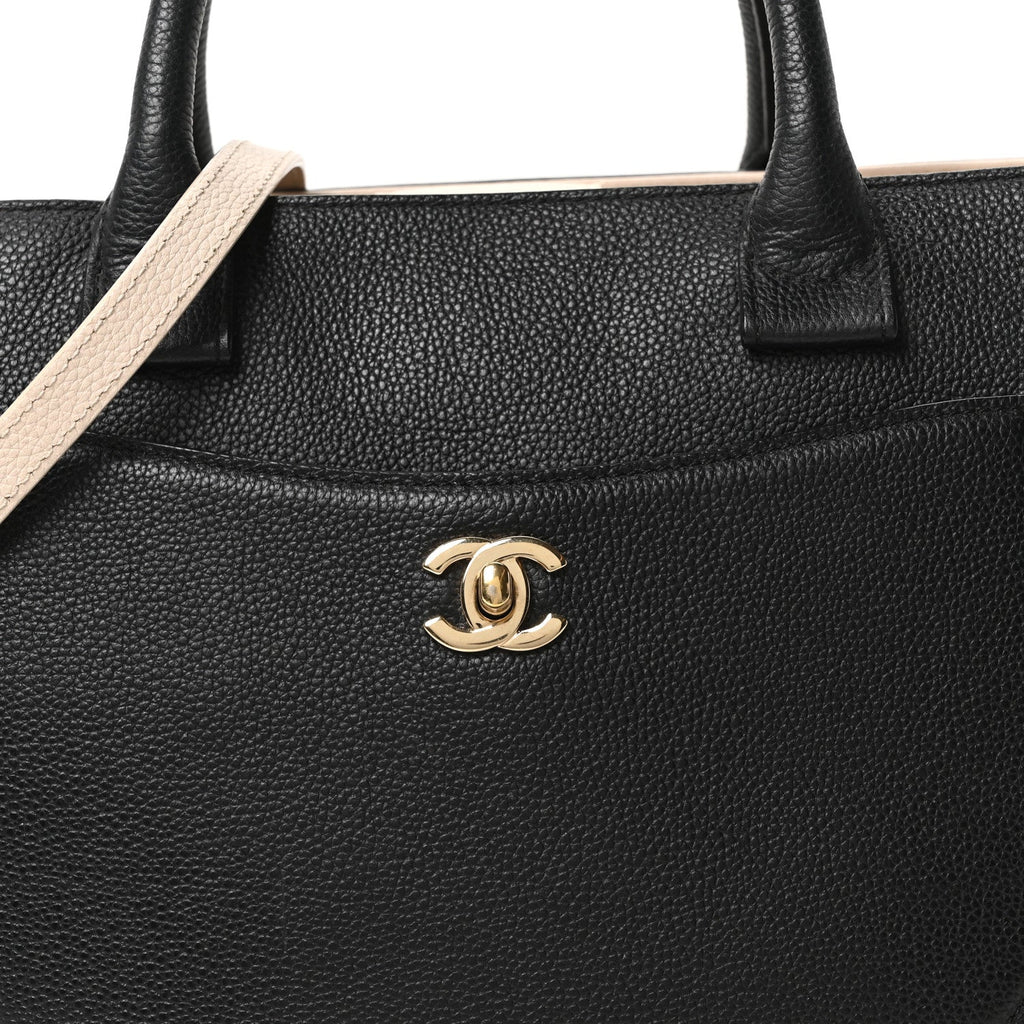 Chanel Grained Calfskin Small Bi-Color Neo Executive Shopper Tote Black Beige
