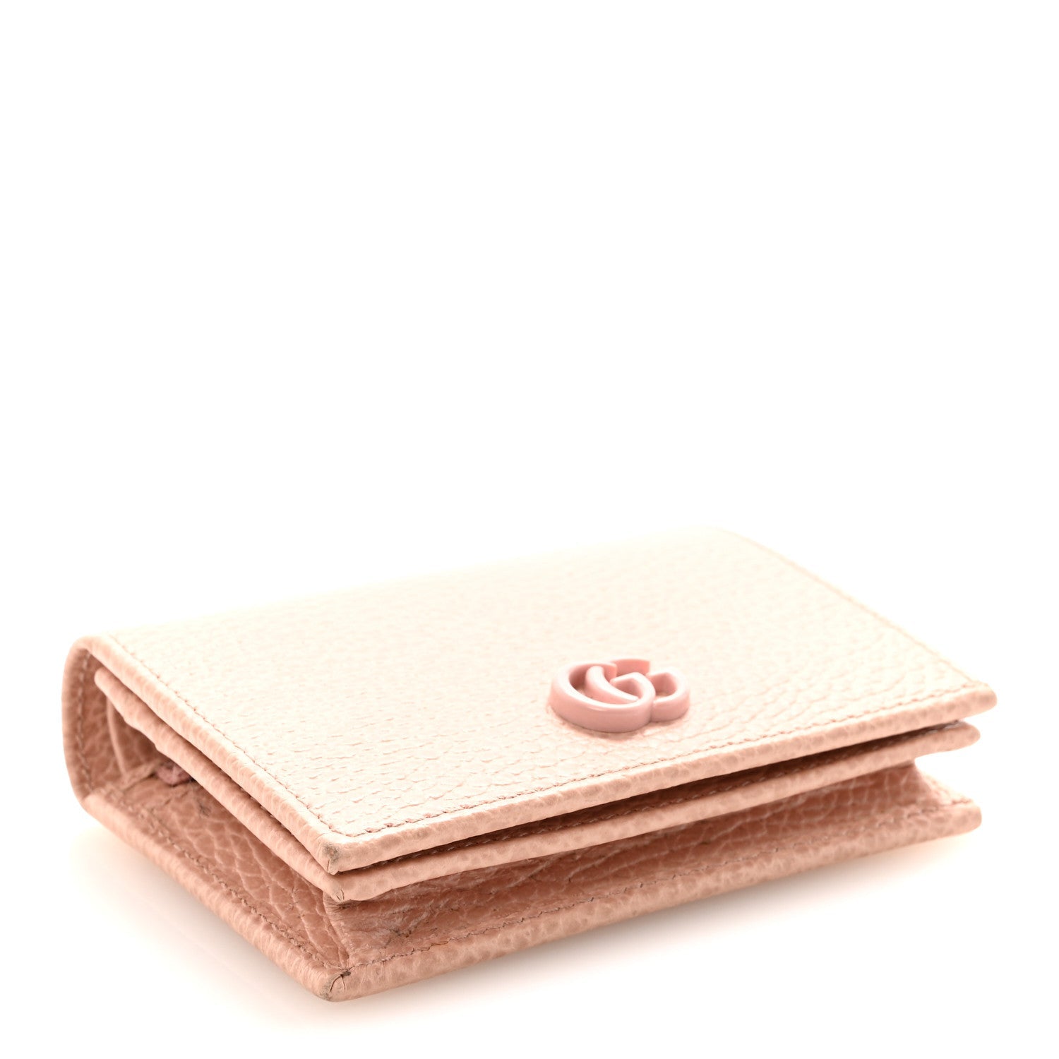 Gucci Dollar Calfskin Enamel Monochrome GG Marmont Card Case Perfect Pink