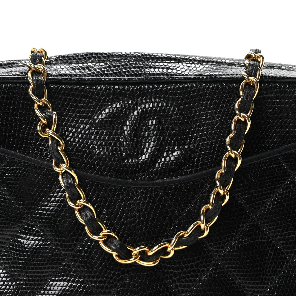 Chanel Lizard Quilted Small Tassel Camera Case Black