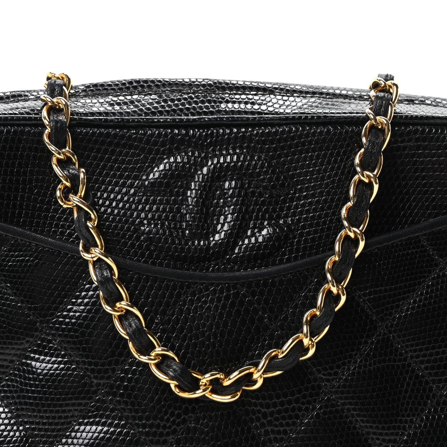 Chanel Lizard Quilted Small Tassel Camera Case Black