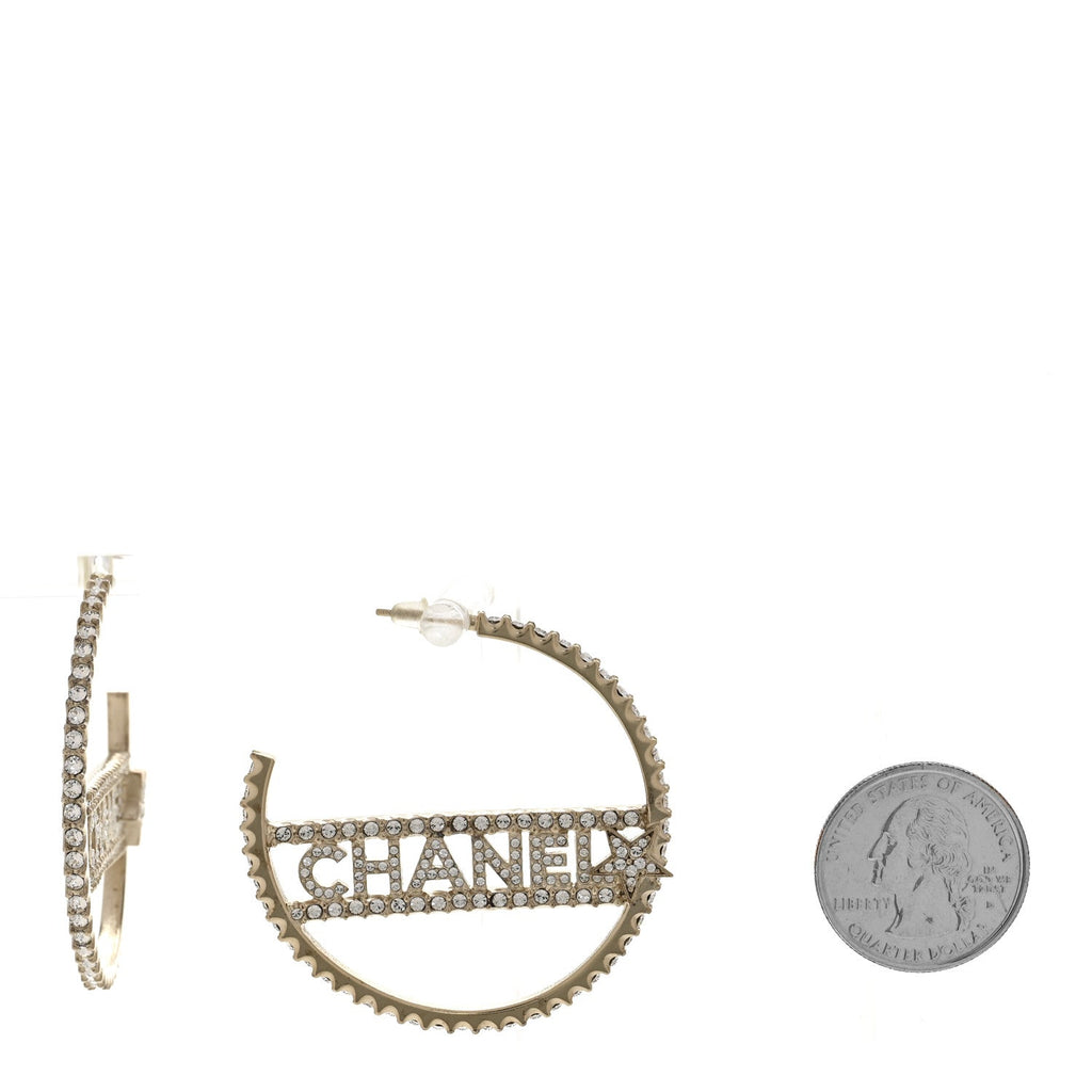 Crystal Logo Hoop Earrings Gold