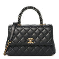 Chanel Calfskin Strass Quilted Mini Coco Handle Flap Dark Silver