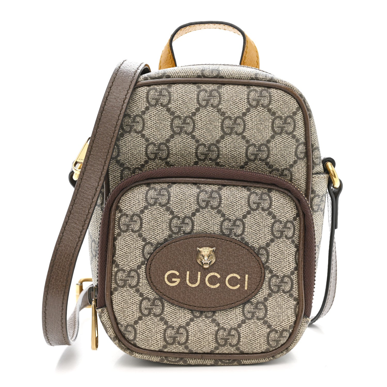Gucci GG Supreme Monogram Mini Neo Vintage Double Zip Messenger Bag Beige New Acero Crop