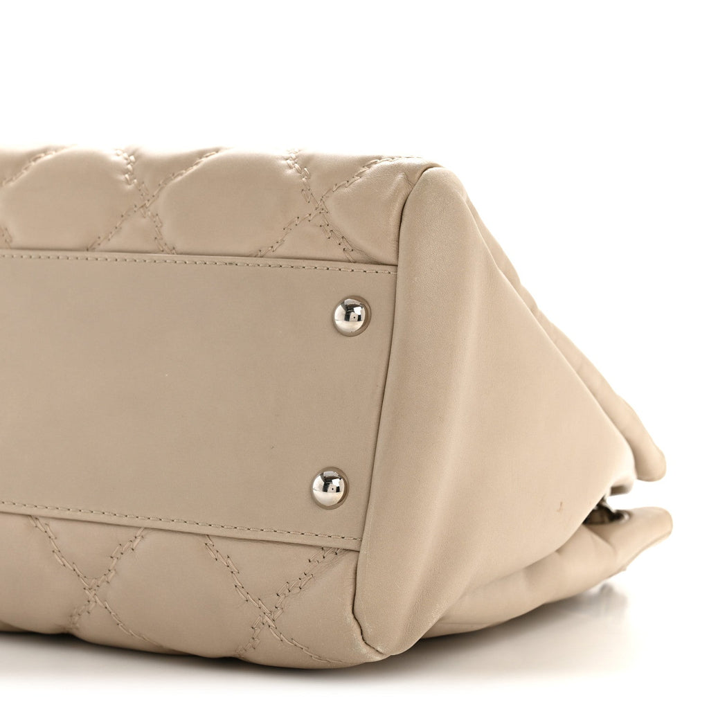 Chanel Calfskin Double Stitch Large Hamptons Flap Bag Beige