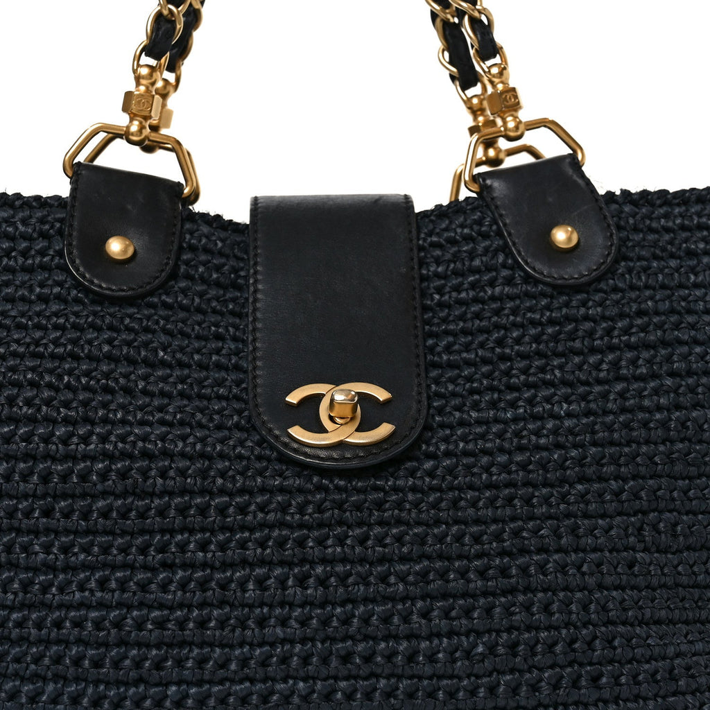 Chanel Straw Raffia Tote Black