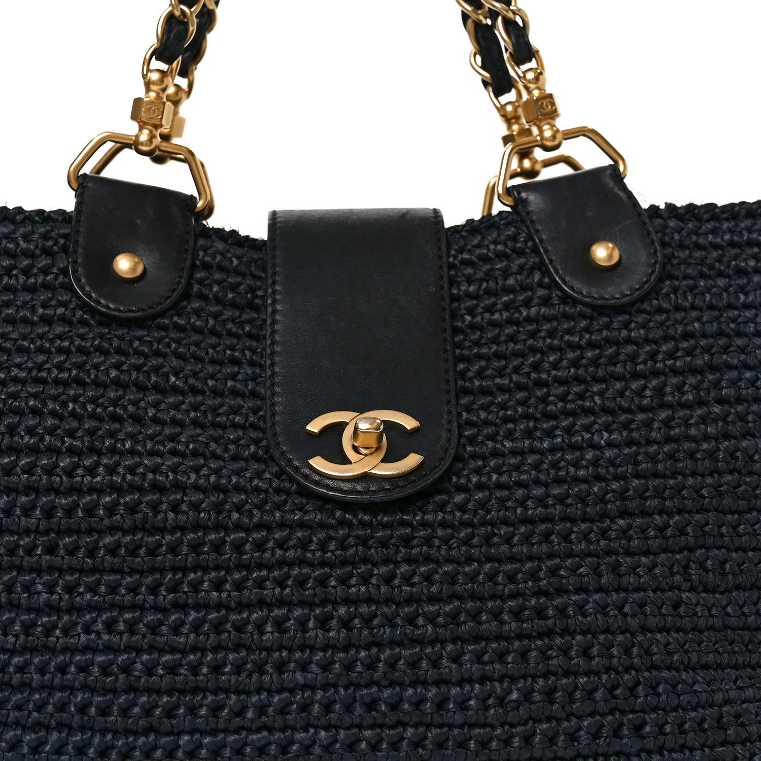 Chanel Straw Raffia Tote Black