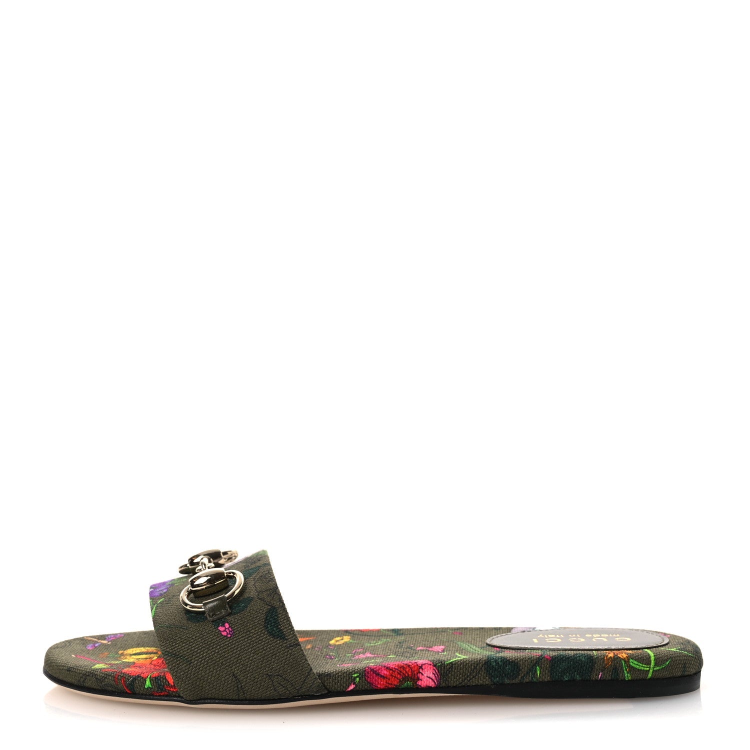 Gucci Canvas Flora Floral Horsebit Slide Sandals 36 Green