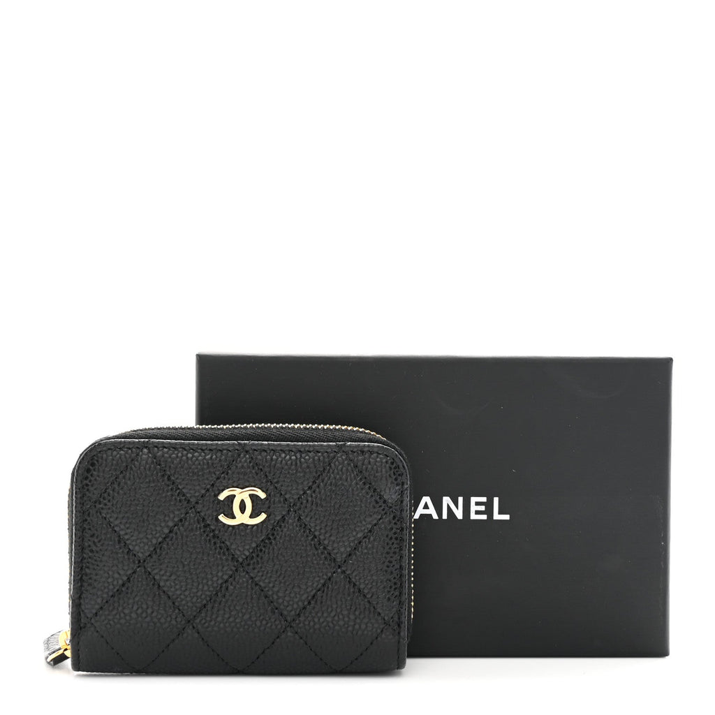 Caviar Quilted Zip Coin Purse Black