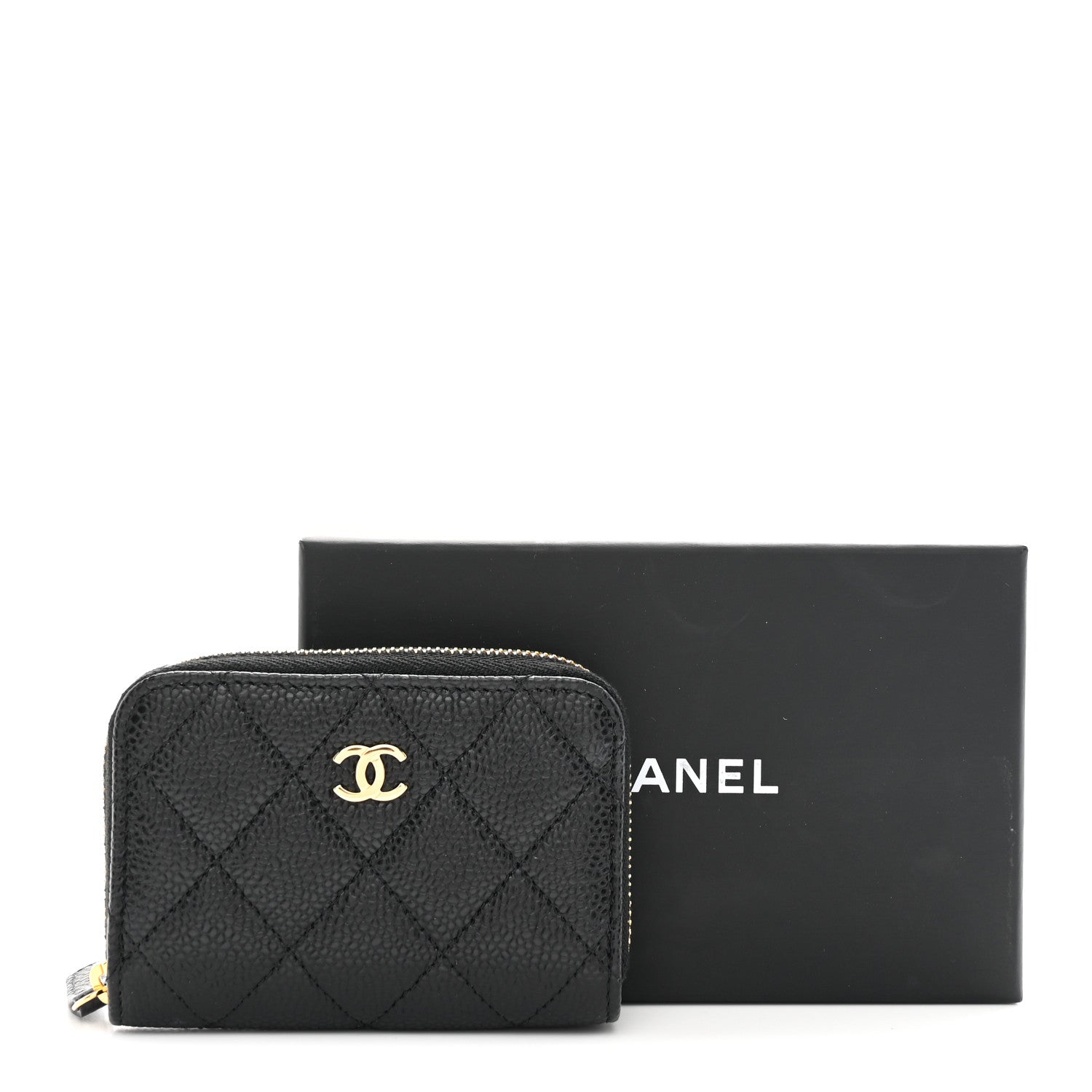 Caviar Quilted Zip Coin Purse Black