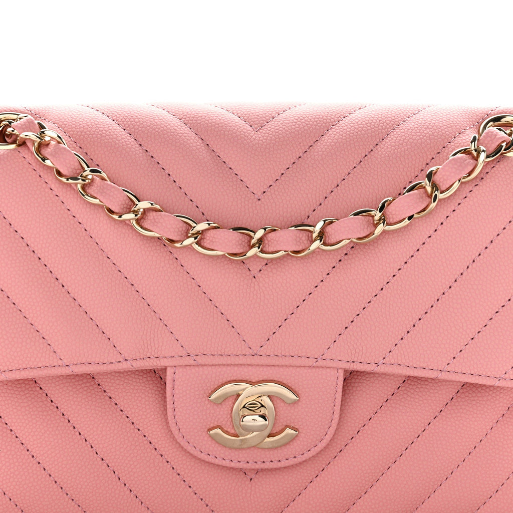 Chanel Caviar Chevron Quilted Small Double Flap Pink