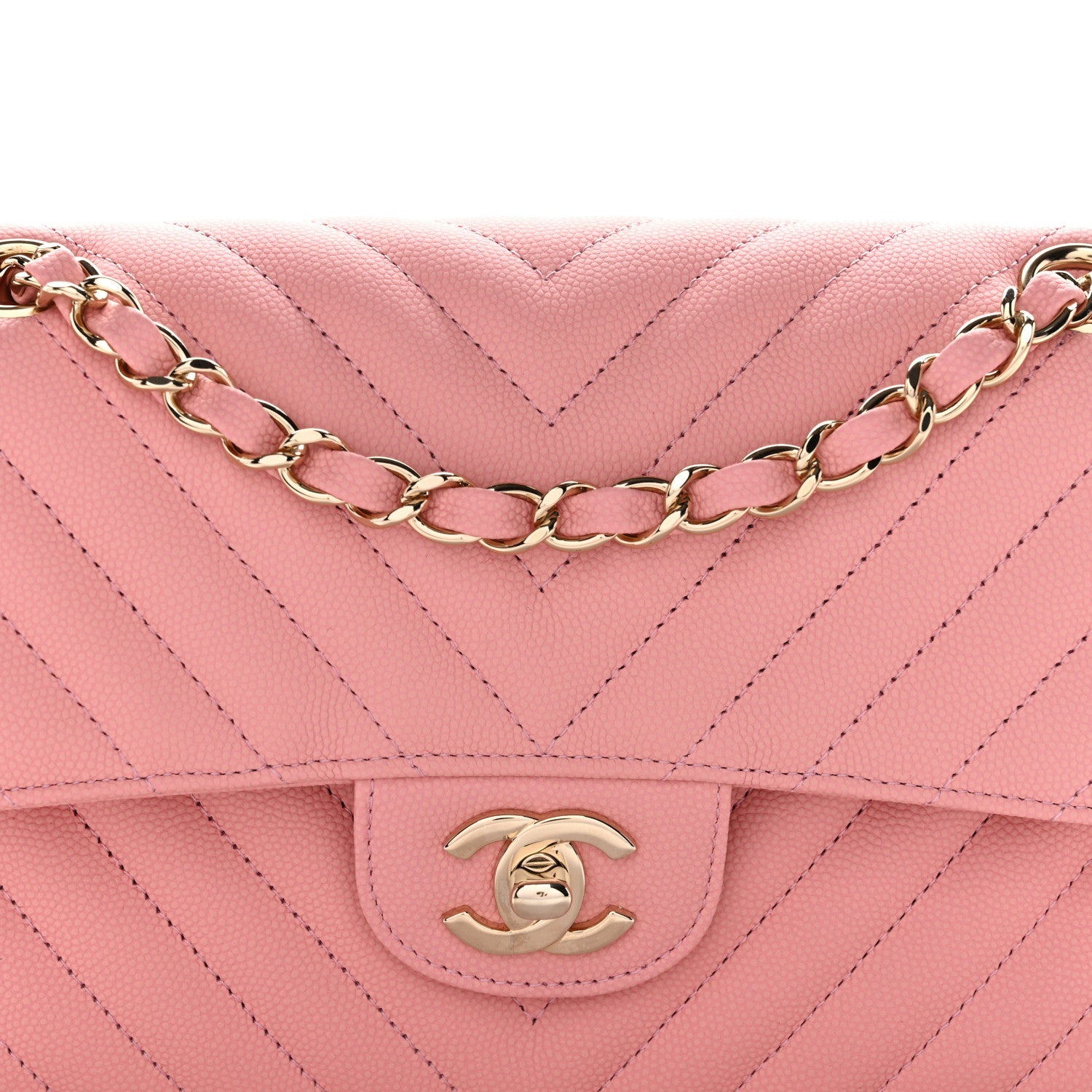 Chanel Caviar Chevron Quilted Small Double Flap Pink