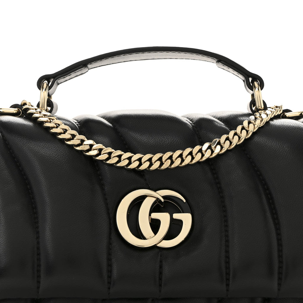 Gucci Lambskin Quilted Mini GG Milano Top Handle Shoulder Bag Black