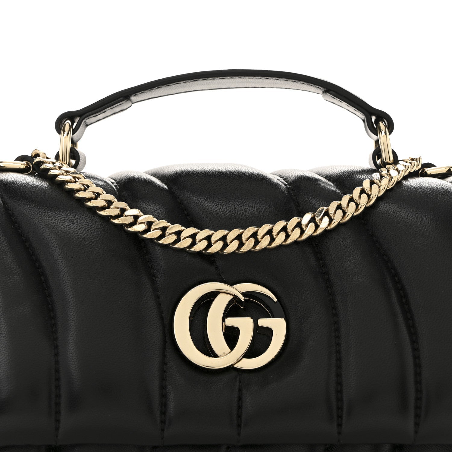 Gucci Lambskin Quilted Mini GG Milano Top Handle Shoulder Bag Black