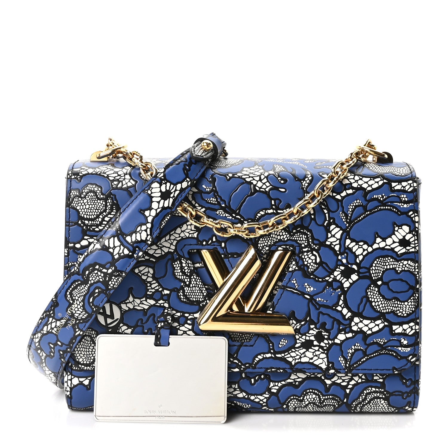 Louis Vuitton Calfskin Lace Flower Inlay Twist Shoulder Bag MM Navy Black