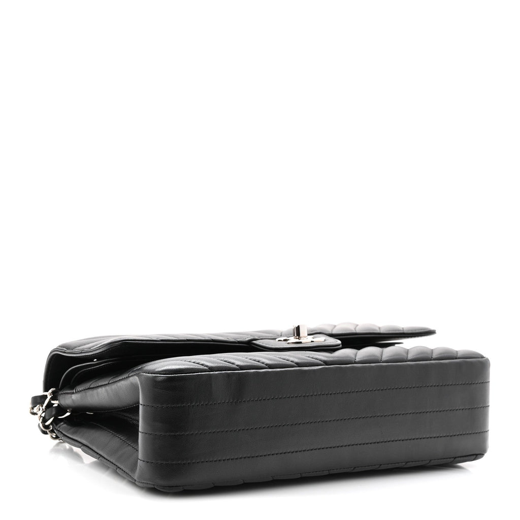 Chanel Lambskin Chevron Quilted Medium Double Flap Black