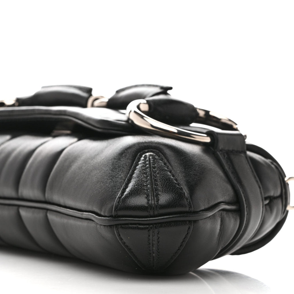 Gucci Nappa Vertical Matelasse Small Maxi Horsebit Chain Shoulder Bag Black