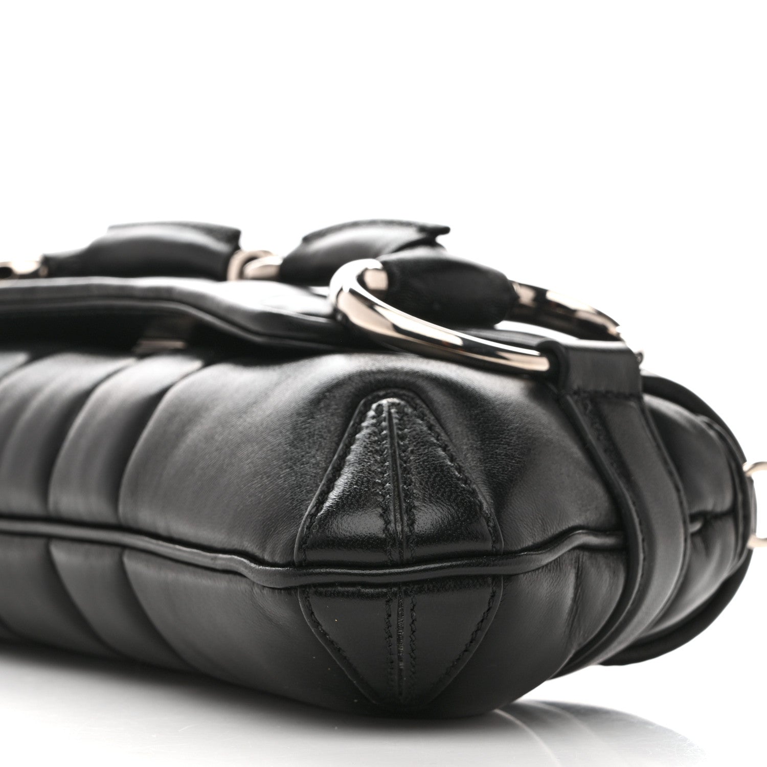 Gucci Nappa Vertical Matelasse Small Maxi Horsebit Chain Shoulder Bag Black