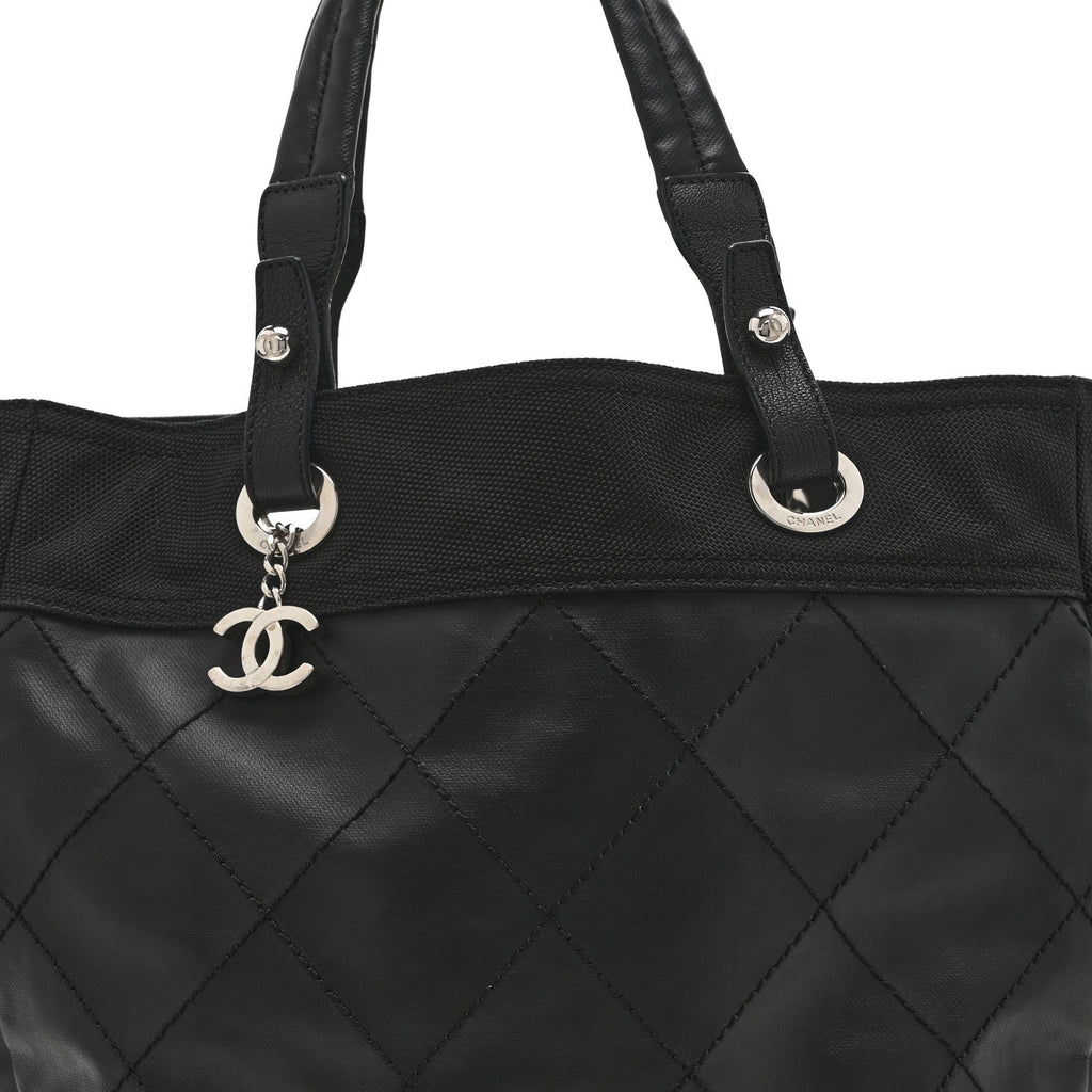Chanel Coated Canvas Quilted Large Paris Biarritz Tote Black
