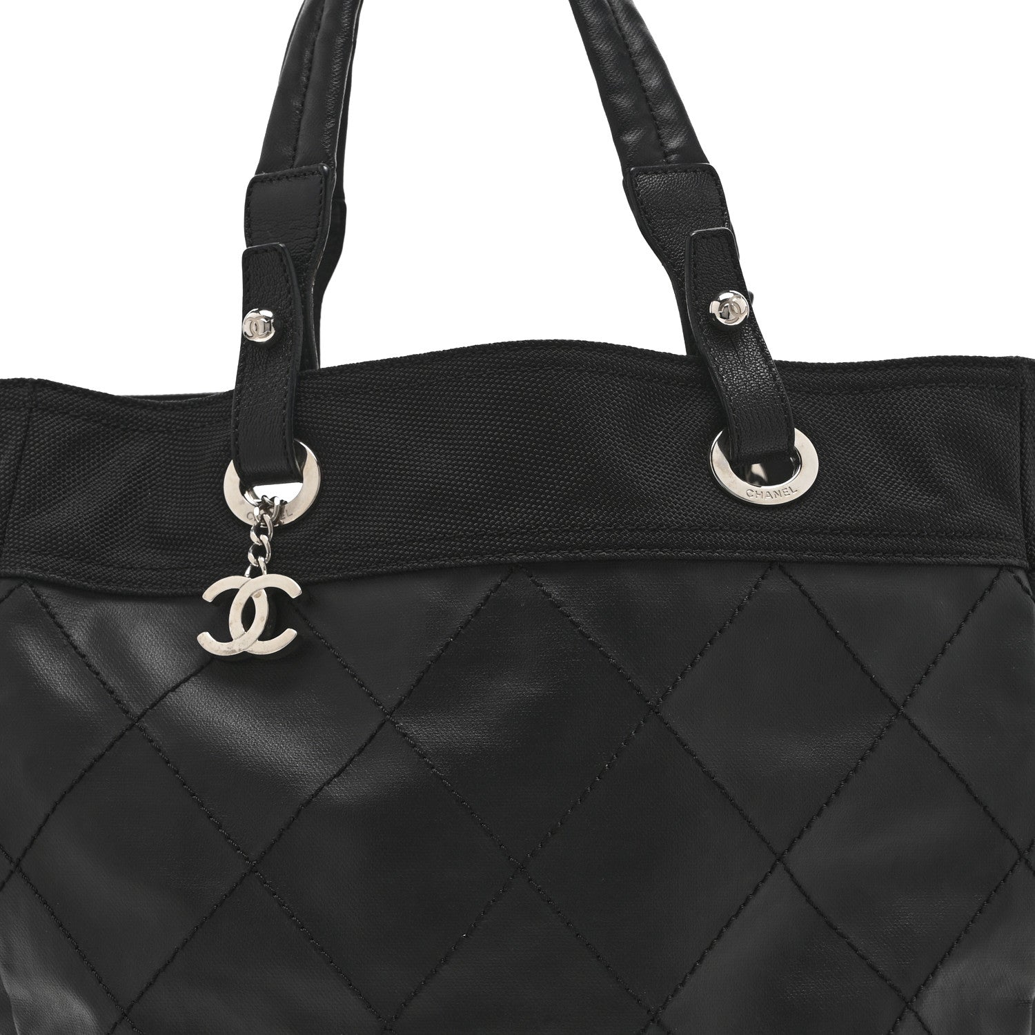 Chanel Coated Canvas Quilted Large Paris Biarritz Tote Black