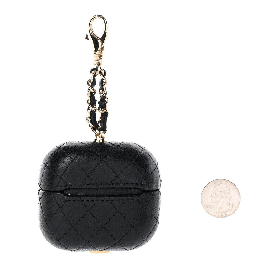 Lambskin Quilted Airpods Pro Case With Chain Black