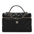Chanel Caviar Quilted Top Handle Slim Vanity With Chain Black