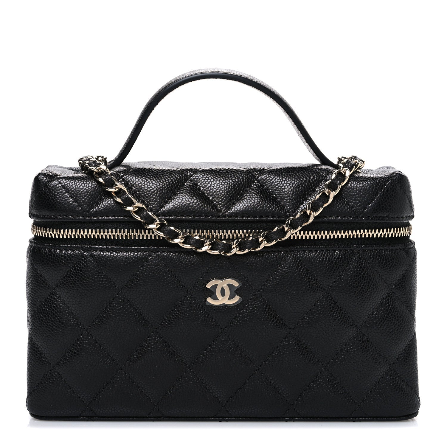 Chanel Caviar Quilted Top Handle Slim Vanity With Chain Black