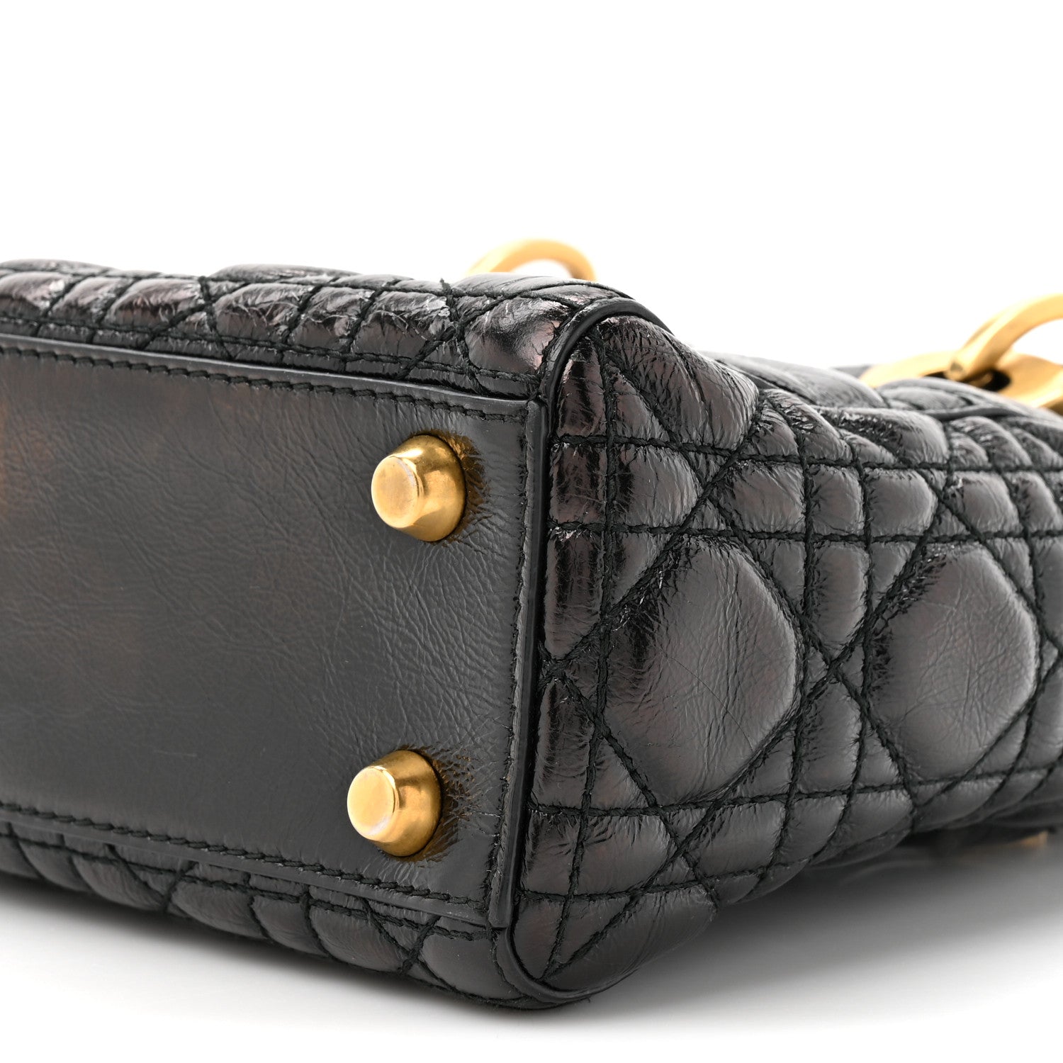 Christian Dior Crinkled Patent Cannage Small Lucky Badges My Lady Dior Black