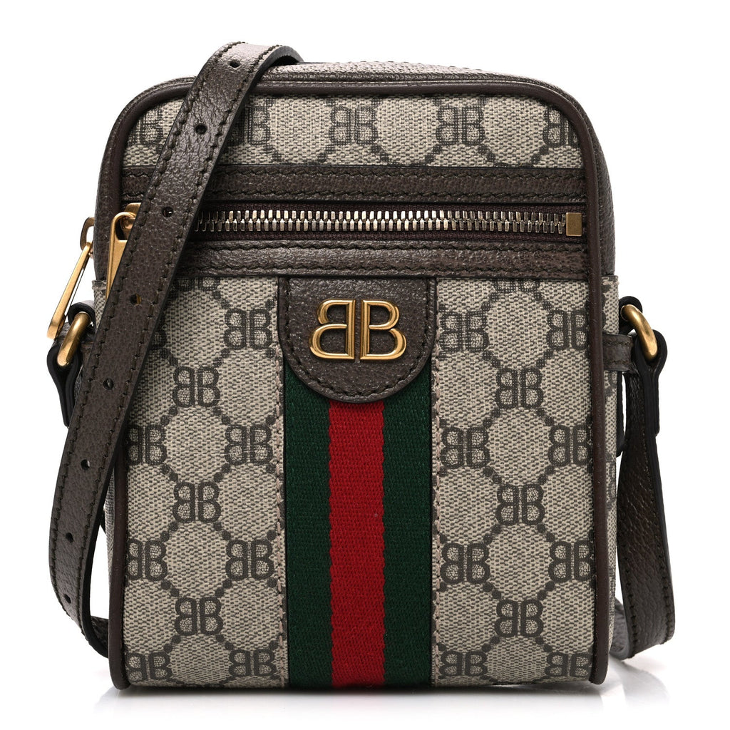 Gucci X BALENCIAGA BB Supreme Monogram Web Mini Ophidia Messenger Beige New Acero