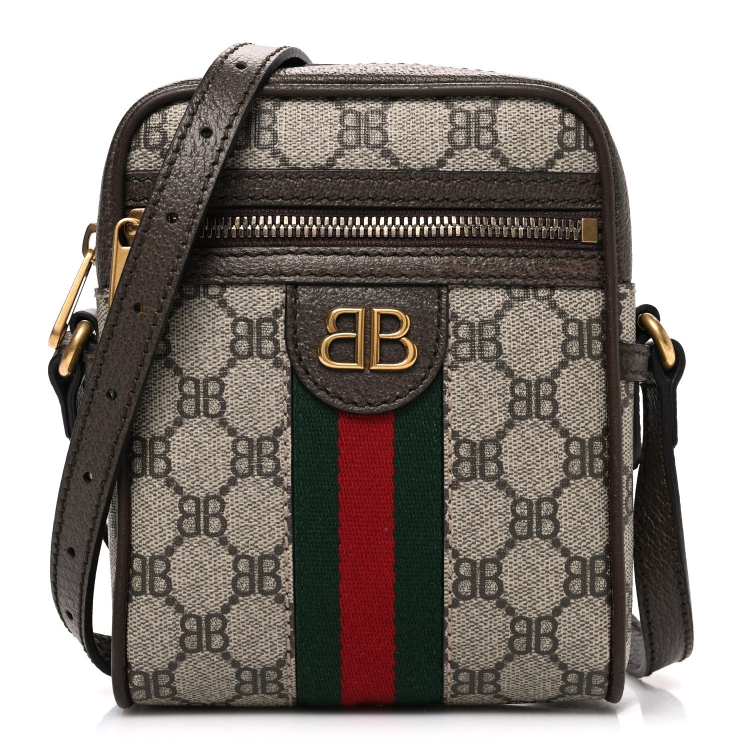 Gucci X BALENCIAGA BB Supreme Monogram Web Mini Ophidia Messenger Beige New Acero