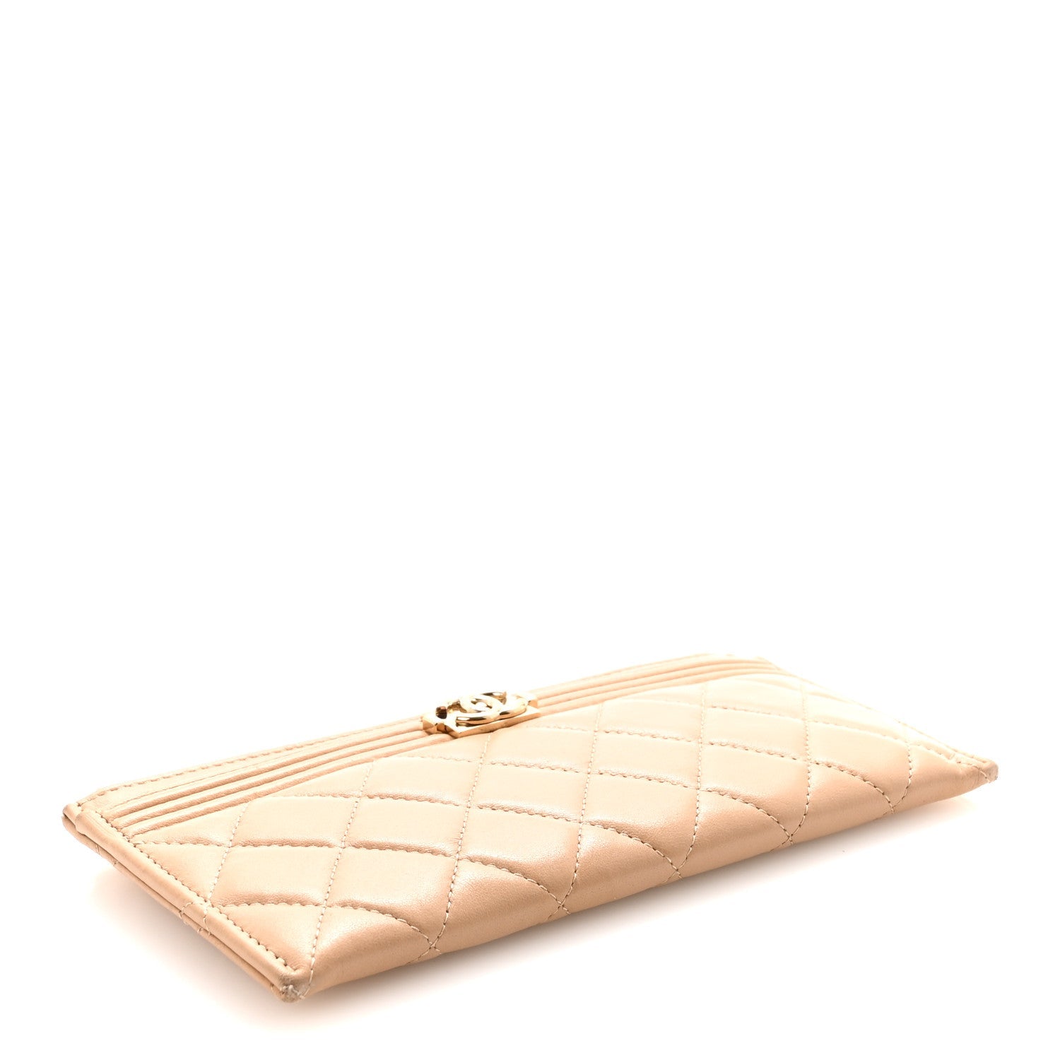 Lambskin Quilted Classic Zip Boy Pouch Beige
