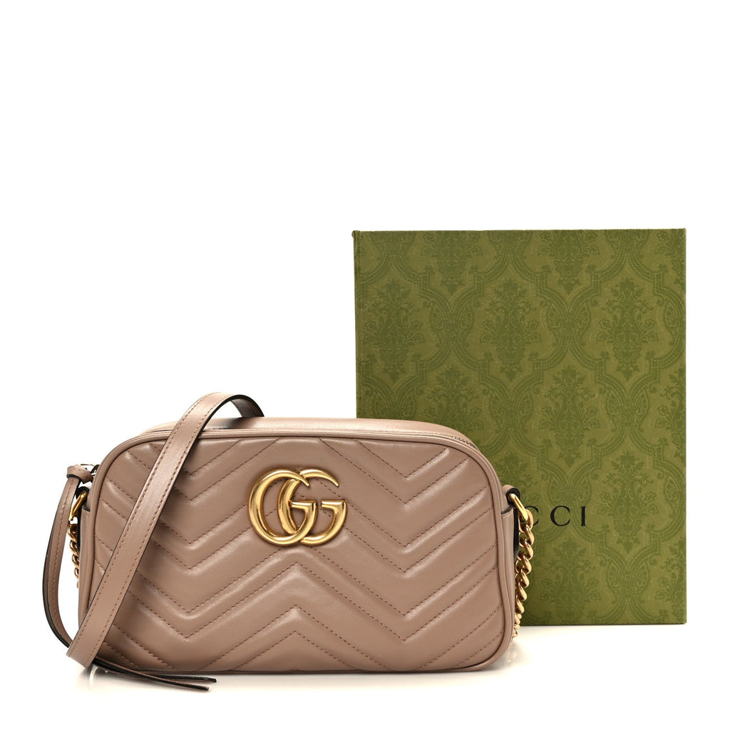 Gucci Calfskin Matelasse Small GG Marmont Chain Shoulder Bag Porcelain Rose