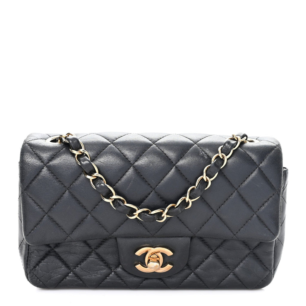 Chanel Lambskin Quilted Mini Rectangular Flap Black